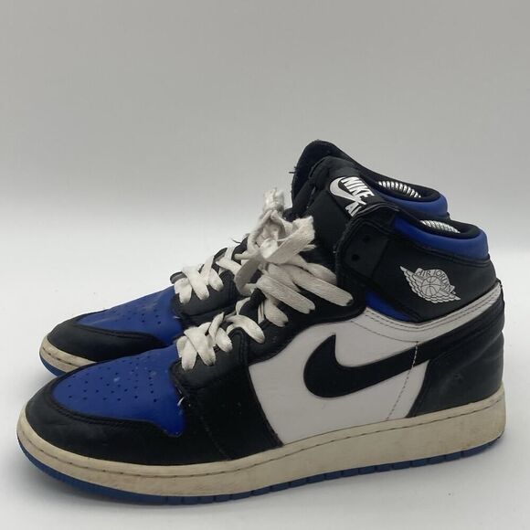 Youth Size 7Y Gs Jordan 1 High Royal Toe Shoe Blue Black Nike Air Retro OG 2020 - Picture 4 of 9